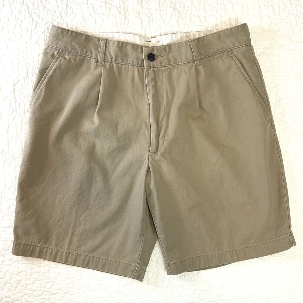 Dockers Khaki Diem Mens Pleated Chino Shorts Tan Beige Cotton Size 34